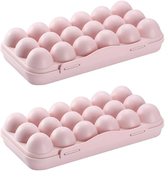 Cabilock 2pcs Portable Egg Storage Box Shatterproof Refrigerator Egg Holder Stackable Egg Tray for Practical Organization Pink-NeatNest