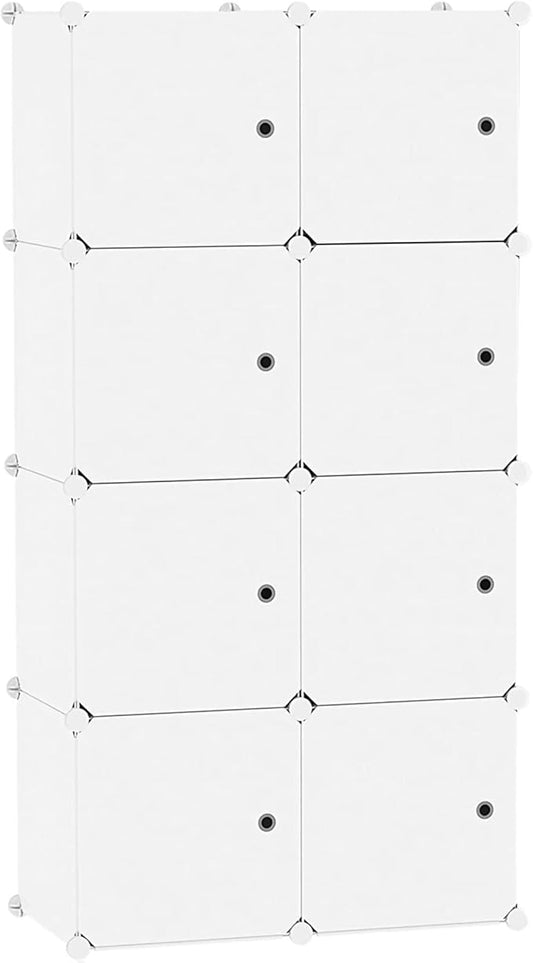 C&AHOME Cube Storage Organizer with Doors, 8-Cube Shelf, Closet Cabinet, DIY Plastic Modular Bookshelf, Storage Shelves Ideal for Bedroom,Living Room,24.8" L × 12.4" W × 48.4" H Milky UGSHS3008M-NeatNest