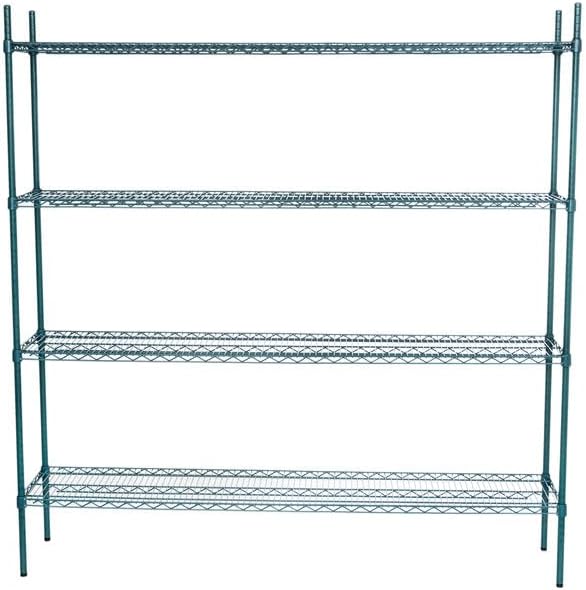 14" x 72" NSF Green Epoxy 4-Shelf Kit with 74" Posts, Heavy Duty Storage Shelving, Wire Shelving Kit, NSF Commercial Storage Rack Unit