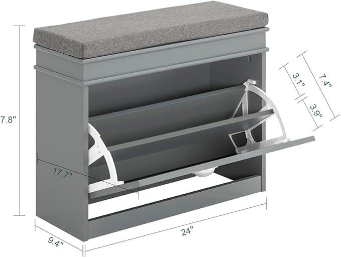 Haotian Grey Hallway Shoe Bench, Narrow Shoe Rack with Adjustable Shelf, Small Shoe Cabinet with 1 Flip-Drawer and Seat Cushion, FSR82-K-HG-NeatNest