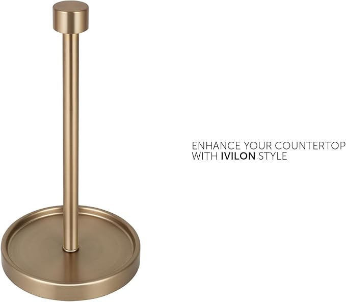 Ivilon Countertop Paper Towel Holder - Modern End Cap Minimalist Design - Color Warm Gold