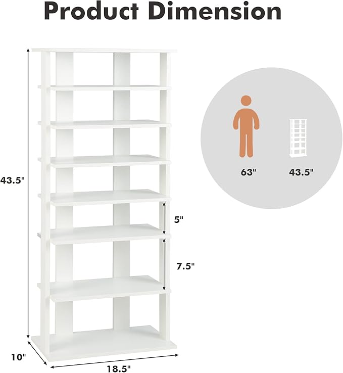 COSTWAY 7 Tiers Shoe Rack, Double Rows Vertical Tall Narrow Patented Shoe Organizer, Free Standing Shoe Rack for Small Space, Entryway, Closet, Living Room, Bedroom (White)-NeatNest