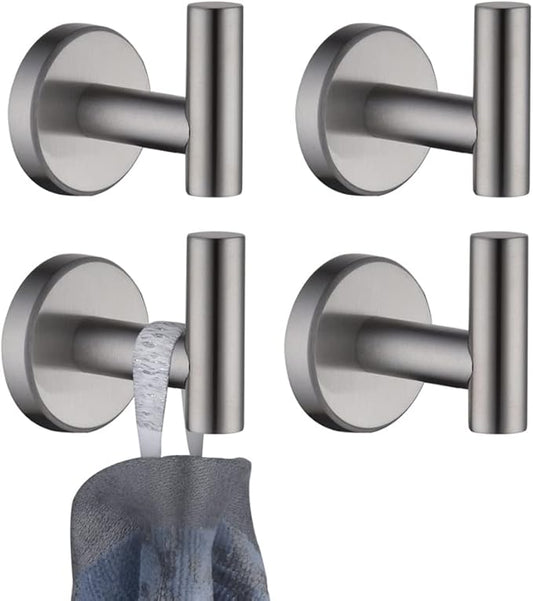 JQK Bathroom Towel Hook, Coat Robe Clothes Bath Wall Hooks for Kitchen Garage SUS 304 Stainless Steel Thick 0.8mm, 4 Pack Brushed Finish, TH100-BN-P4-NeatNest