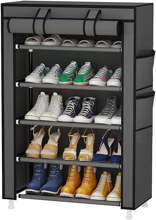 Calmootey 5 Tier Shoe Rack Organizer,Portable Shoe Shelf with Nonwoven Fabric Cover for Closet Hallway,Bedroom,Entryway,Grey-NeatNest
