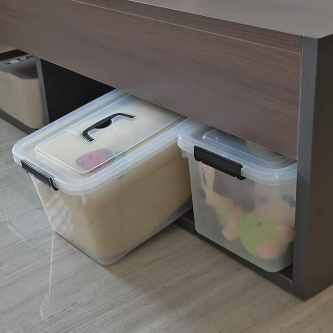 Begale 10.5 Quart Plastic Medium Storage Container, Clear Latch Bin with Handle and Lid, 4-Pack-NeatNest