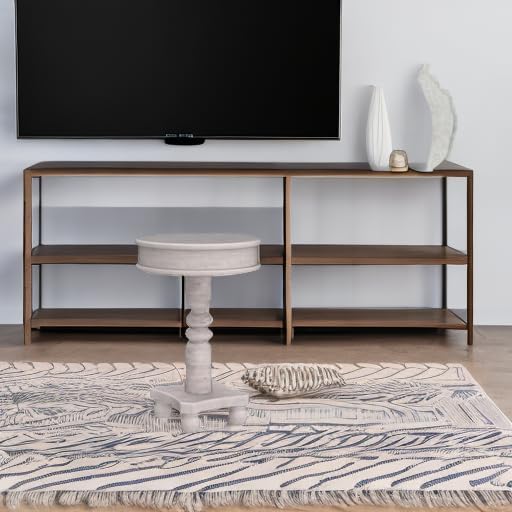 COSIEST Rustic Accent Side Table, Farmhouse Wood Pedestal Table Round End Table for Living Room, Bedroom, Distressed Whitewash Finish, Grey Color-NeatNest