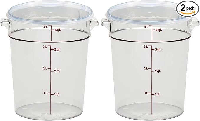 Cambro Food Storage Container with Lid (2 Pack) - Round Series - 4 QT (Quart) - Commercial Grade for Food Prep (Clear)-NeatNest