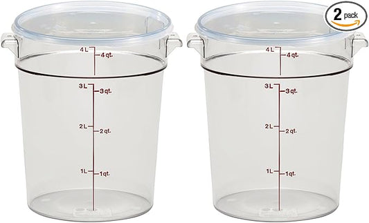 Cambro Food Storage Container with Lid (2 Pack) - Round Series - 4 QT (Quart) - Commercial Grade for Food Prep (Clear)-NeatNest