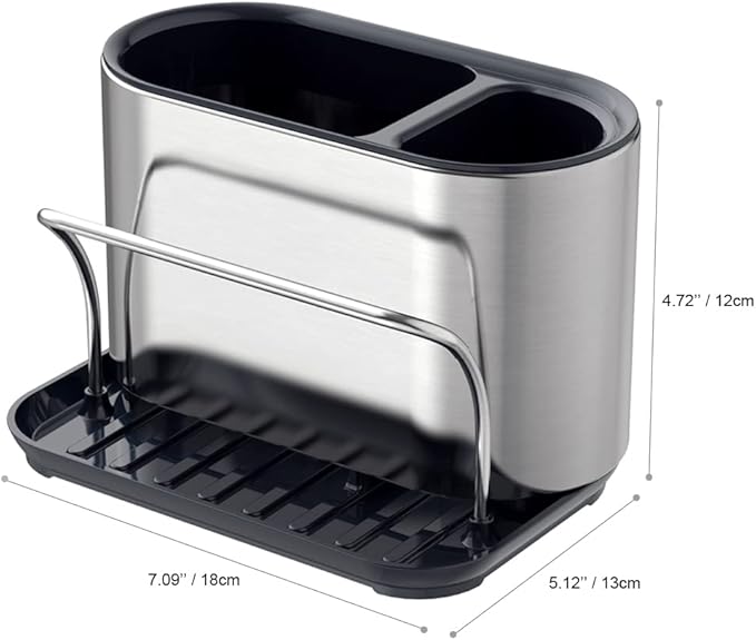 Stainless Steel Sink Caddy, Trendy Kitchen Sink Organizer for Countertop, Sponge Holder & Dish Brush Holder with Drain Tray