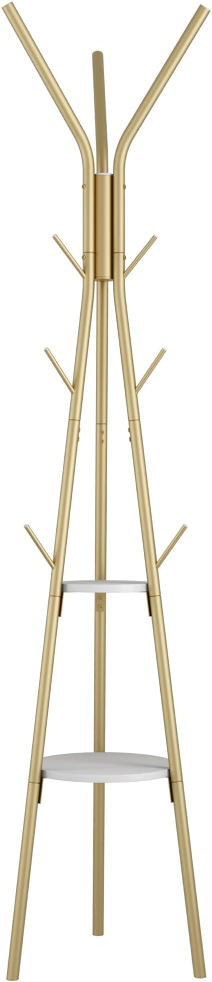 HOMEFORT Coat Rack, Coat Hanger Stand with 2 Shelves, Freestanding Hall Tree, Metal Hat Hanger with 12 Hooks for Clothes Hats and Scarves (Gold)-NeatNest