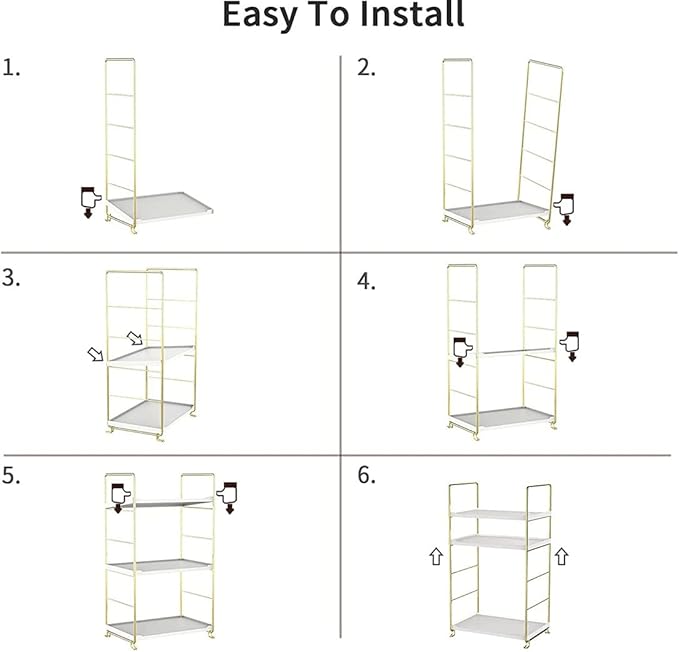 3-Tier Kitchen Spice Rack, Freestanding Stackable Organizer Shelf, Bathroom Countertop Storage Shelf, Cosmetic Organizer Holder, Square Standing Rack (Golden)-NeatNest
