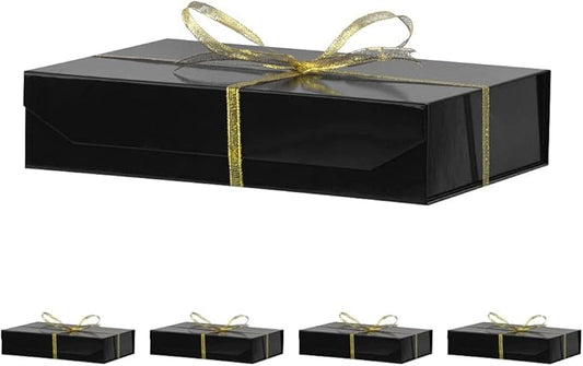 5 Pack Black Gift Boxes with Lids Small 12 x 8 x 2.7 Inches Clothes Gift Boxes for Presents Shirt Gift Boxes with Ribbon Magnetic Gift Boxes Bulk Cute Box for Packaging (Glossy Surface)-NeatNest