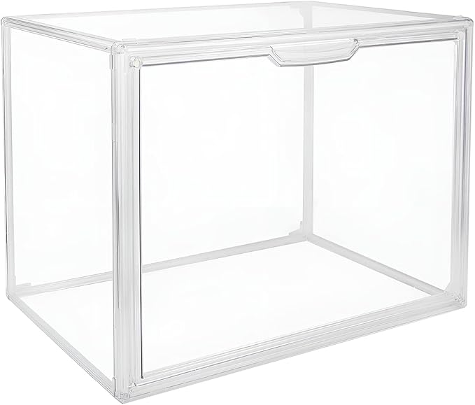 Clear Stackable Plastic Storage Bins with Magnetic Lid, Dustproof Book & Cosmetic Display Cases, Large Figures Collectibles Showcase, Shoe Box, Protection Organizer (Transparent, L-3 Pack)-NeatNest