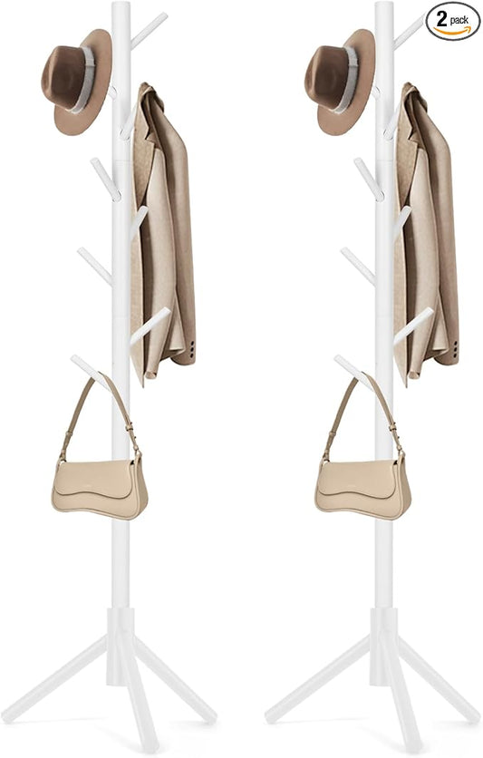 2 PCS Coat Rack, Freestanding Coat Rack with 8 Hooks and 3 Adjustable Size Tree Coat Racks for Bedroom, Hallway, Entrance, Office, for Hats, Coats, Scarves, Handbags-NeatNest