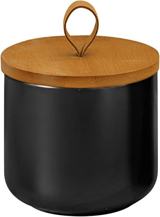 Ceramic Storage Jars, Modern Elegant Highly Polished Airtight Gorgeous Storage Canisters with Wooden Lid Small Food Stroage Jar for Kitchen Spice Tea Vanilla Sugar Coffee Beans (Black trumpet)-NeatNest