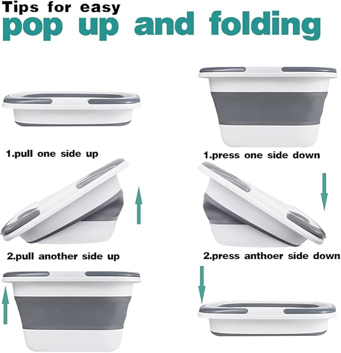 4.2 Gal(16L) Large Collapsible Plastic Bucket with Handle for House Cleaning, Space Saving Outdoor Multiuse Foldable Water Pail/Sink for Camping,Fishing,Ice(Grey)-NeatNest
