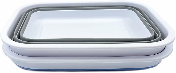 SAMMART 12L (3.17Gallon) Collapsible Tub - Portable Outdoor Picnic Tray - Portable Washing Basin - Space Saving Plastic Washtub (Grey + Baby Blue (Set of 2))