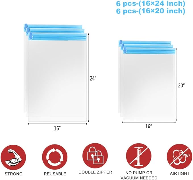 Compression Bags for Travel - 12 Pack Space Saver Bags - No Vacuum or Pump Needed - Vacuum Storage Bags for Travel Accessories - Transparent-NeatNest