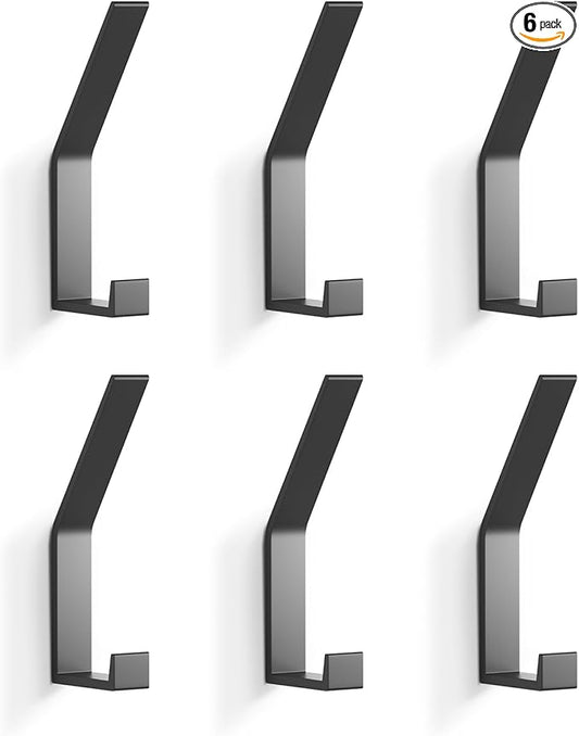 Coat Rack Hooks Wall Mounted, Black 6Packs, Bath Towel Rope Hooks for Kitchen, Door, Cabinet, Bathroom, Foyers, Hallways, and Bedrooms-NeatNest