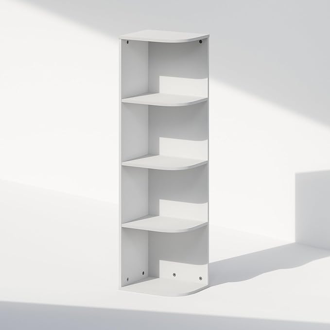 Furinno Reed 4-Tier Space Saving Corner Storage Display Shelf, White-NeatNest