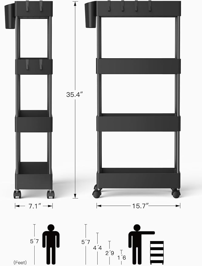 Pipishell Slim Storage Cart with Wheels, Bathroom Cart Organizer Bathroom Storage Small, Rolling Cart for Bathroom, Laundry Room, Kitchen, Narrow Space, Black PIUC05-NeatNest