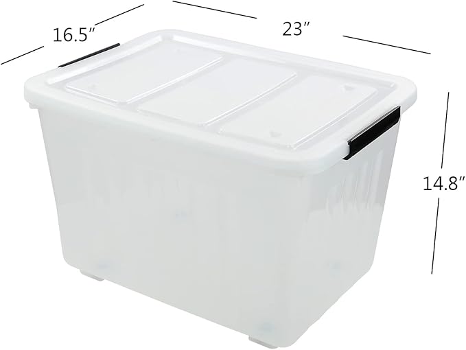Bringer 70 Qt Latching Plastic Storage Containers with Lids, Clear Large Storage Box with Wheels-NeatNest