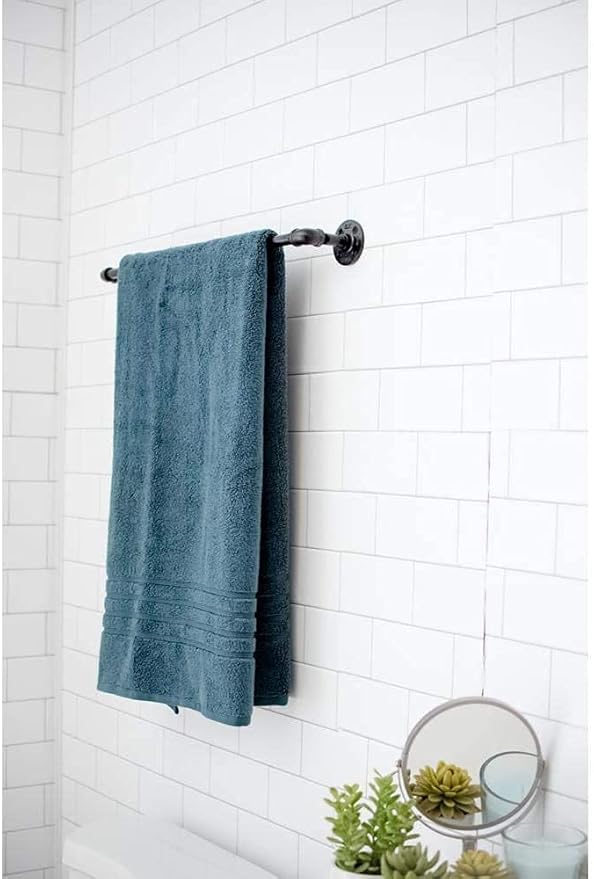 Industrial Pipe Towel Rack Towel Bar, Heavy Duty Wall Mounted Rustic Farmhouse Bath Towel Holder for Bathroom (Black, 18 Inch)