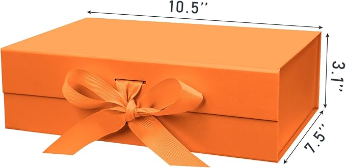 10.5"X7.5"X3.1" Orange Magnetic Gift Box with Lid and Ribbon for Presents-NeatNest