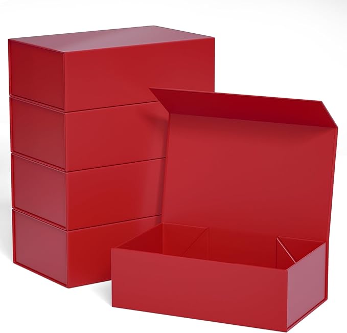 Gift Boxe 12" x 6" x 4" with Magnetic Closure Lid Gift Boxes for Presents,Bridesmaid Gifts Box,Cute Box,Birthday Gift box,Luxury for Gift Packaging, Magnetic Gift Box for Wrapping Gifts (Red/5PCS)-NeatNest