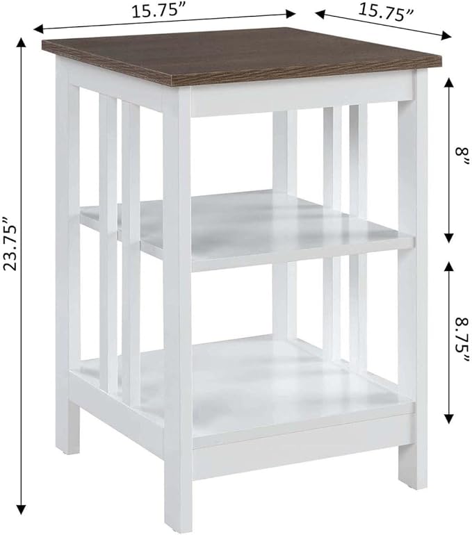 Convenience Concepts Mission End Table with Shelves, Driftwood/White-NeatNest