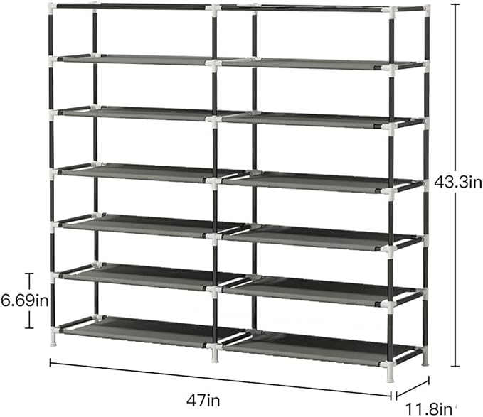 UDEAR Shoe Rack Portable Storage Free Standing Shoe Organizer with Non-Woven Fabric Cover Grey-NeatNest