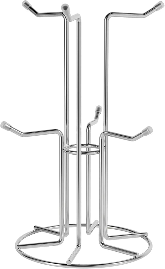 HULISEN Coffee Mug Holder for Countetop, Cup Tree for Counter Large Mugs with 6 Hooks, Metal Cup Holder Stand, Standing Rack Display for Coffee Bar, Silver-NeatNest