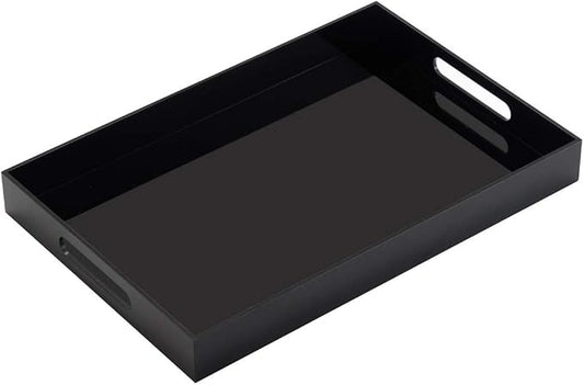 Glossy Black Sturdy Acrylic Serving Tray with Handles-12x16Inch-Serving Coffee,Appetizer,Breakfast,Butler-Kitchen Countertop Tray-Makeup Drawer Organizer-Vanity Table,Ottoman Trays-DecorativeTray-NeatNest