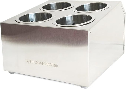 Commercial 4-Hole Stainless Steel Cylinder Flatware Silverware Utensil Holder Organizer Canddy-NeatNest