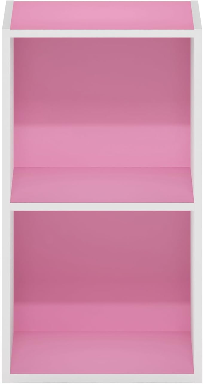 Furinno Luder Bookcase / Book / Storage, 2-Tier Cube, Pink/White-NeatNest