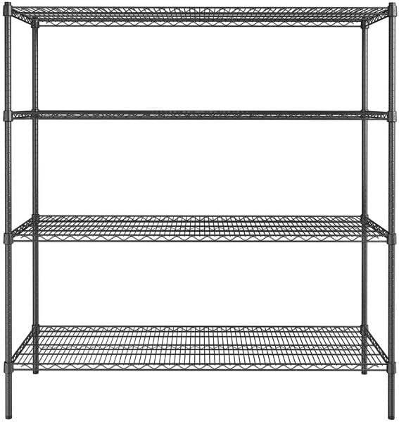 21" x 60" NSF Black Epoxy 4-Shelf Kit with 64" Posts, Heavy Duty Storage Shelving, Wire Shelving Kit, NSF Commercial Storage Rack Unit