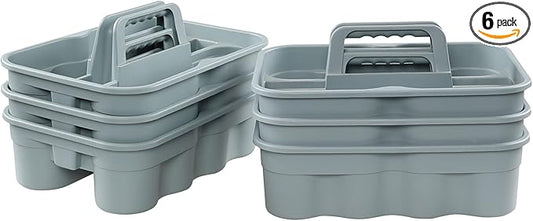 6-Pack Plastic Storage Caddy, Cleaning Caddy with Handle, Gray