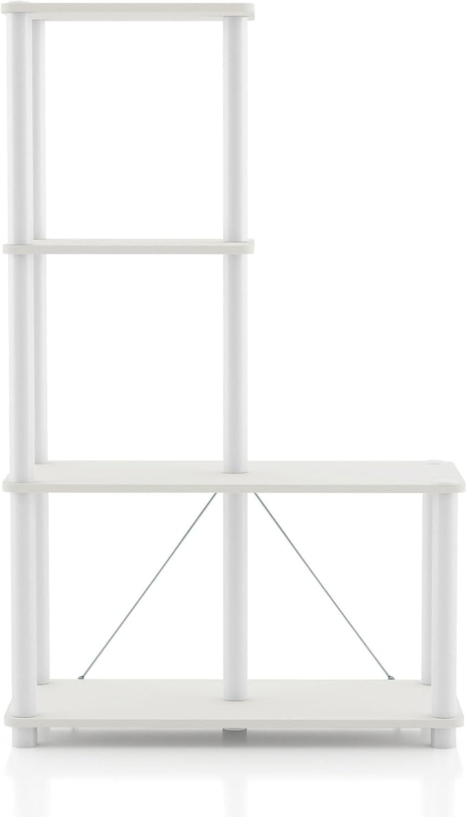HOMES: Inside + Out Apexa Modern 4-Cube Ladder Shelving Units, Collectibles Display Shelves, Easy Assembly Standing Shelf, Home Storage Organizer for Living Room, Bedroom, Office, White