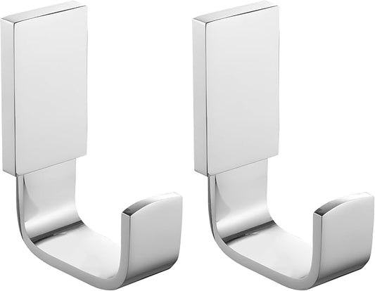 BESy Brass Clothes Hook Single Towel Hook for Bathroom Kitchen Garage Square Style Robe Hooks Coat and Hat Hook, Self Adhesive with Glue or Wall Mounted with Screws, Two Packs, Polished Chrome-NeatNest