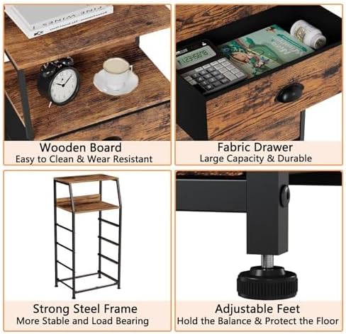 Furnulem Night Stand, Tall 4 Drawers Dresser for Bedroom, Hallway, Nursery, Closet Organizer, Nightstand Bedside Table Furniture, Vertical Storage Tower Fabric, Sturdy Steel Frame, Wood Top-NeatNest