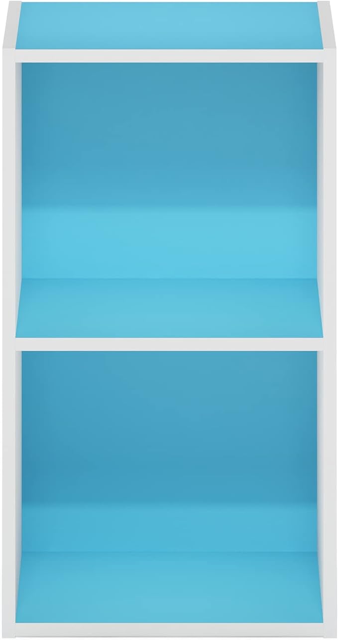 Furinno Luder Bookcase / Book / Storage, 2-Tier Cube, Light Blue/White-NeatNest