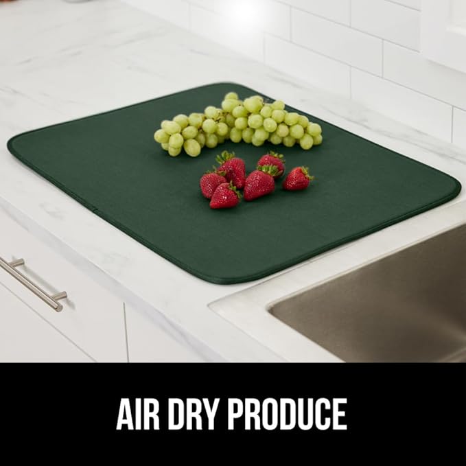 GORILLA GRIP Ultra Water Absorbent Microfiber Dish Drying Mat, 18x32, Quick Dry Thick Mesh, Slip Resistant Pad for Sink Dishes or Under Rack, Kitchen Counter Accessories, Machine Wash, Hunter Green
