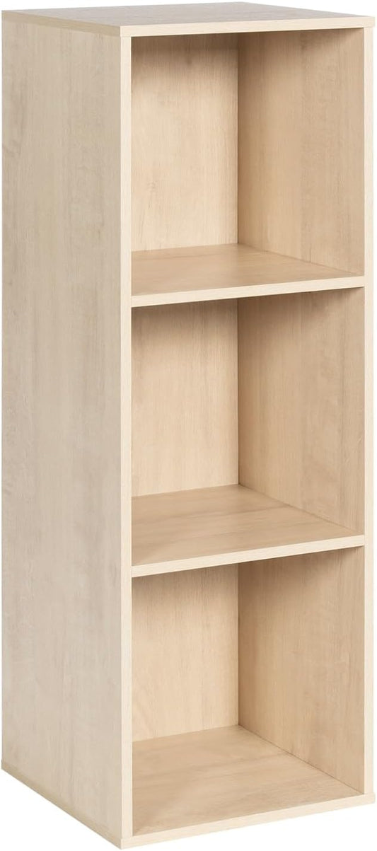 Wooden 3-Cube Storage Organizer with Closed Back Panel, 11in Cube Shelf Opening, Bookshelf, Display Shelf,Closet Cabinet for Home and Office,White Oak
