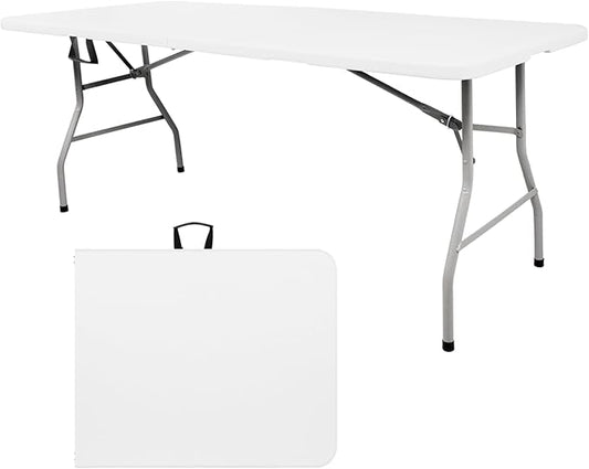 6FT Plastic Folding Table, Portable Picnic Table Outdoor, for Camping, Party, Wedding,Picnic, with Lock, Handle - White-NeatNest