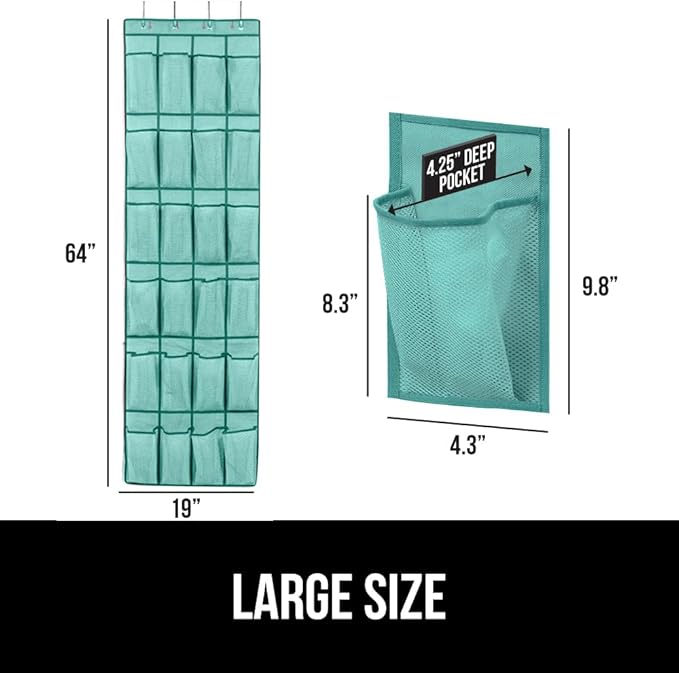 GORILLA GRIP Over the Door Shoe Organizer, 24 Large Breathable Mesh Pockets, Space Saving Hanging Storage Holder, Closet Rack Hanger Holds Up to 40 lbs, Hangs on Closets, Shoes, Accessories, Turquoise-NeatNest