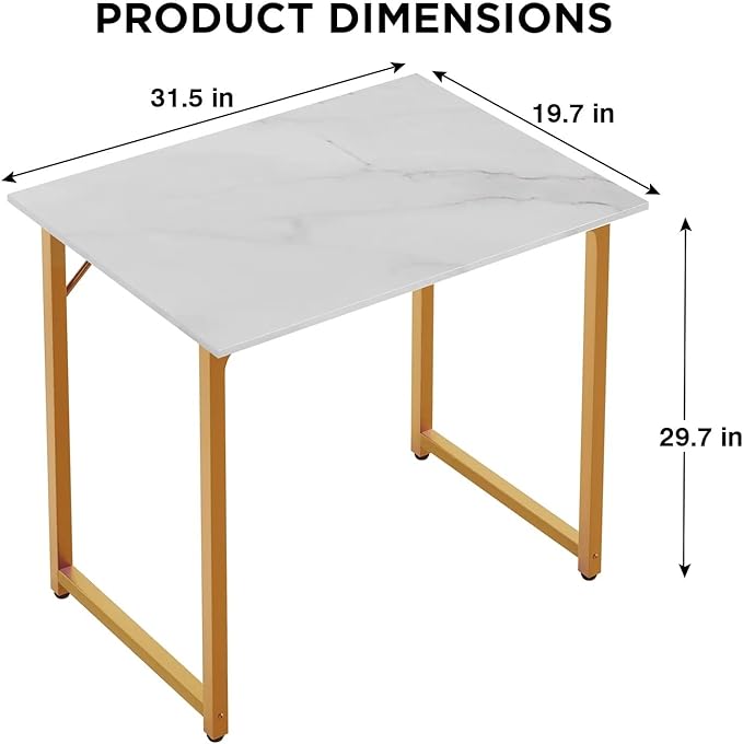 32 Inch Small Computer Desk for Bedroom，Sturdy Wooden Home Office Desk for Small Spaces，Simple Modern Style Tables with Metal Desk Legs Writing Study Table for Adults&Kids,White Gold