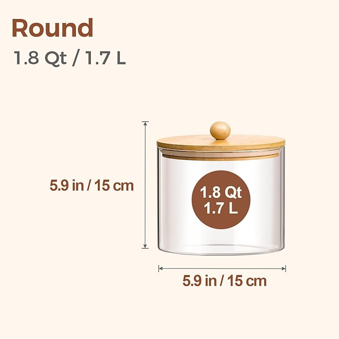 ComSaf Half Gallon Cookie Jar, Large Glass Jar with Lid Set of 2, 1.8 Qt Glass Food Storage Containers, Flour Sugar Storage Containers for Candy Cereal Nuts Beans, Canisters Sets for The Kitchen-NeatNest