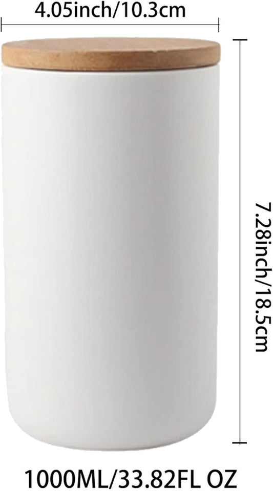 Ceramic Food Storage Jar Canister Modern Design Food Canisters with Airtight Seal Bamboo Lid, Loose Tea Coffee Spice Nuts Snacks Storage Jar Canister (White 33.81oz/1000ml)-NeatNest