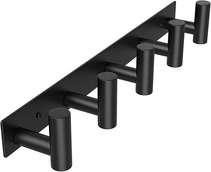 Wall Mounted Coat Rack-5 Hooks, Heavy Duty Stainless Steel Hook Rail for Towel Coat Hat Purse Bag Jacket, Towel Hooks for Entryway Bathroom Kitchen (Black 5 Hooks - 1 Pack)-NeatNest