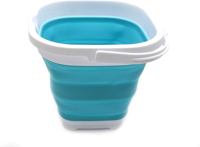 SAMMART Set of 2-2.6L (0.68 Gallon) Super Mini Sqare Collapsible Plastic Bucket - Foldable Square Tub - Portable Fishing Water Pail - Space Saving Outdoor Waterpot (2, Bright Blue)-NeatNest